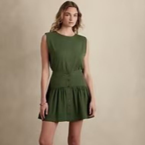 Banana Republic Green Pleated Button Down Skirt Size‎ L, NWT   /B3 - Picture 1 of 5